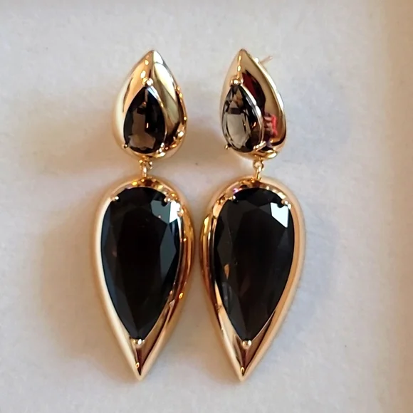 Lily Claspe 14k Gold Plated and Large Smokey Quartzs Tear Drops